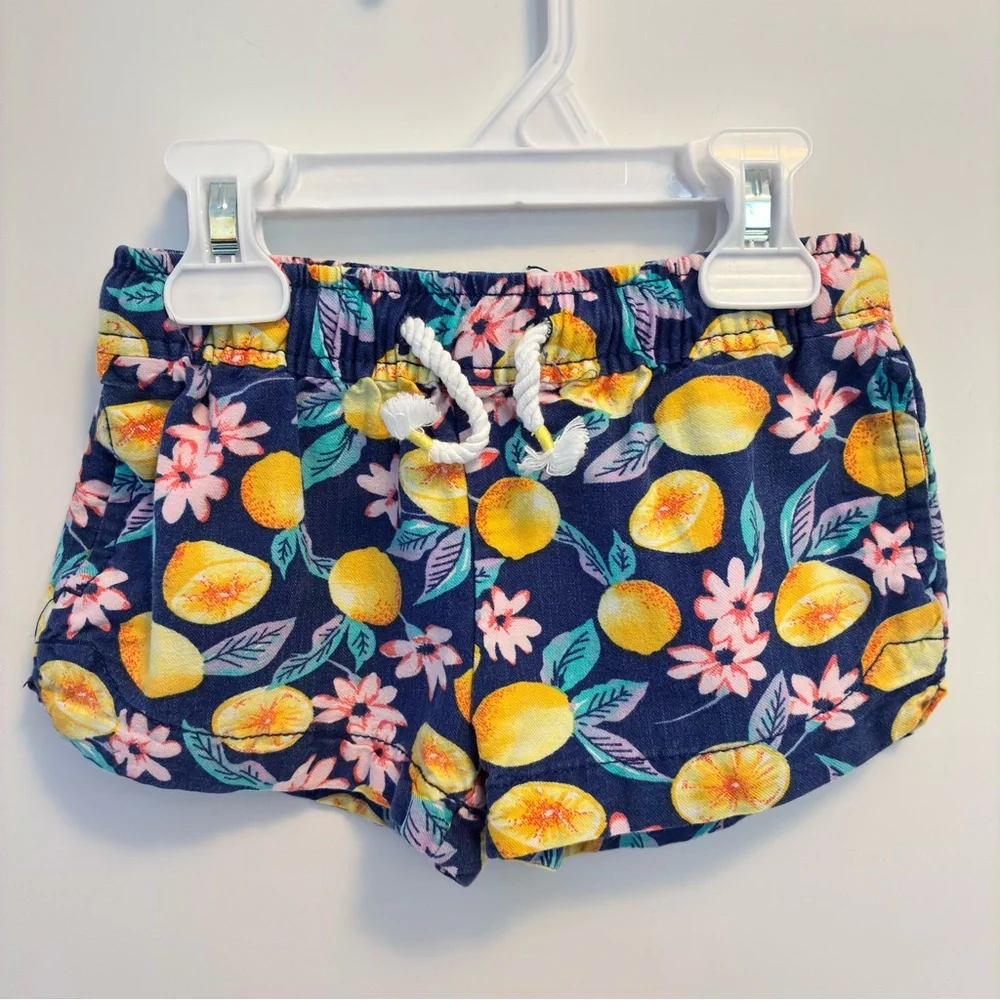 OshKosh B'gosh Toddler Girl's Shorts Pink Denim & Lemon Print Sun Short Size 3T